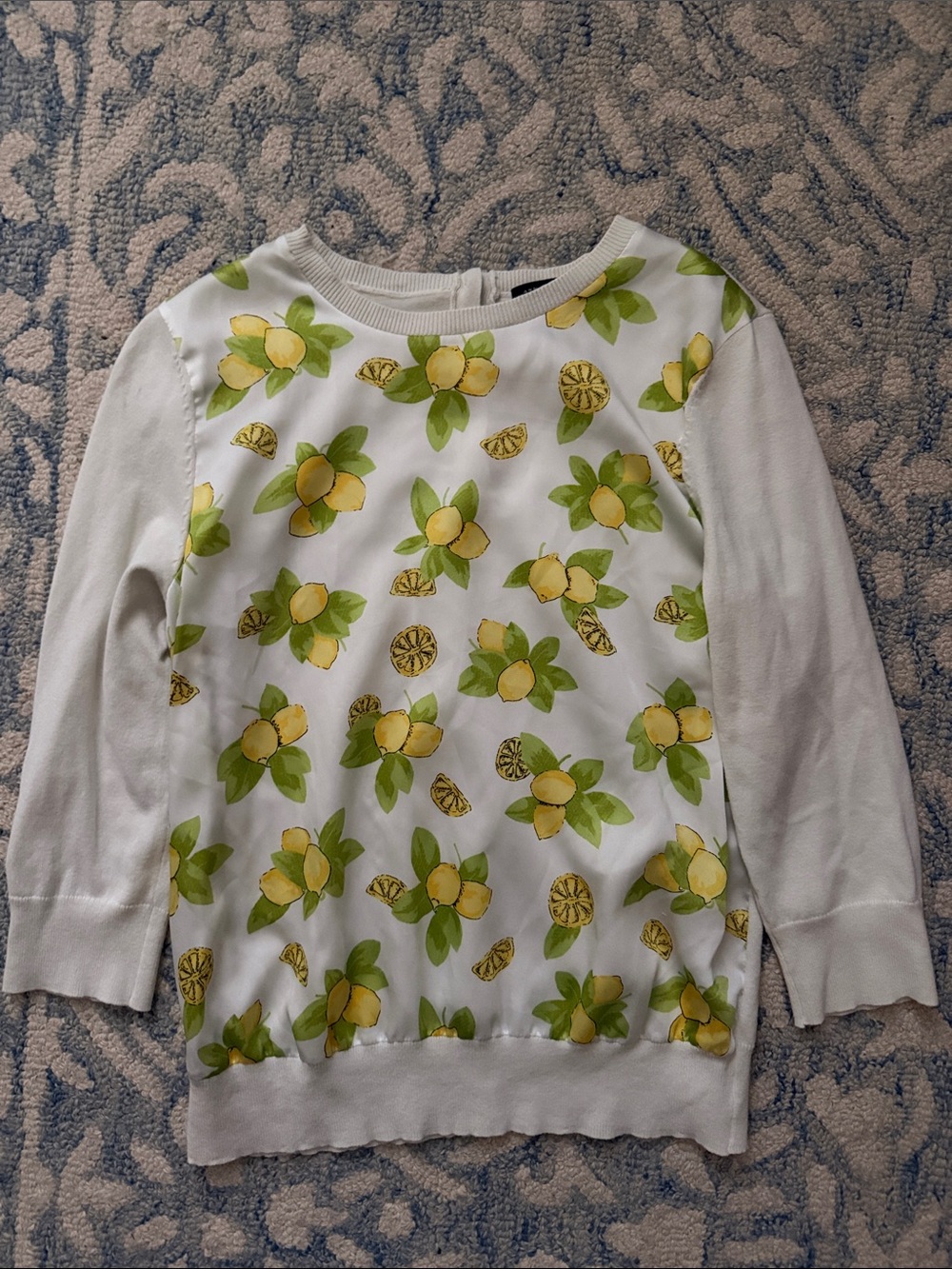 Ann Taylor White Lemon Print Long-Sleeve Sweater